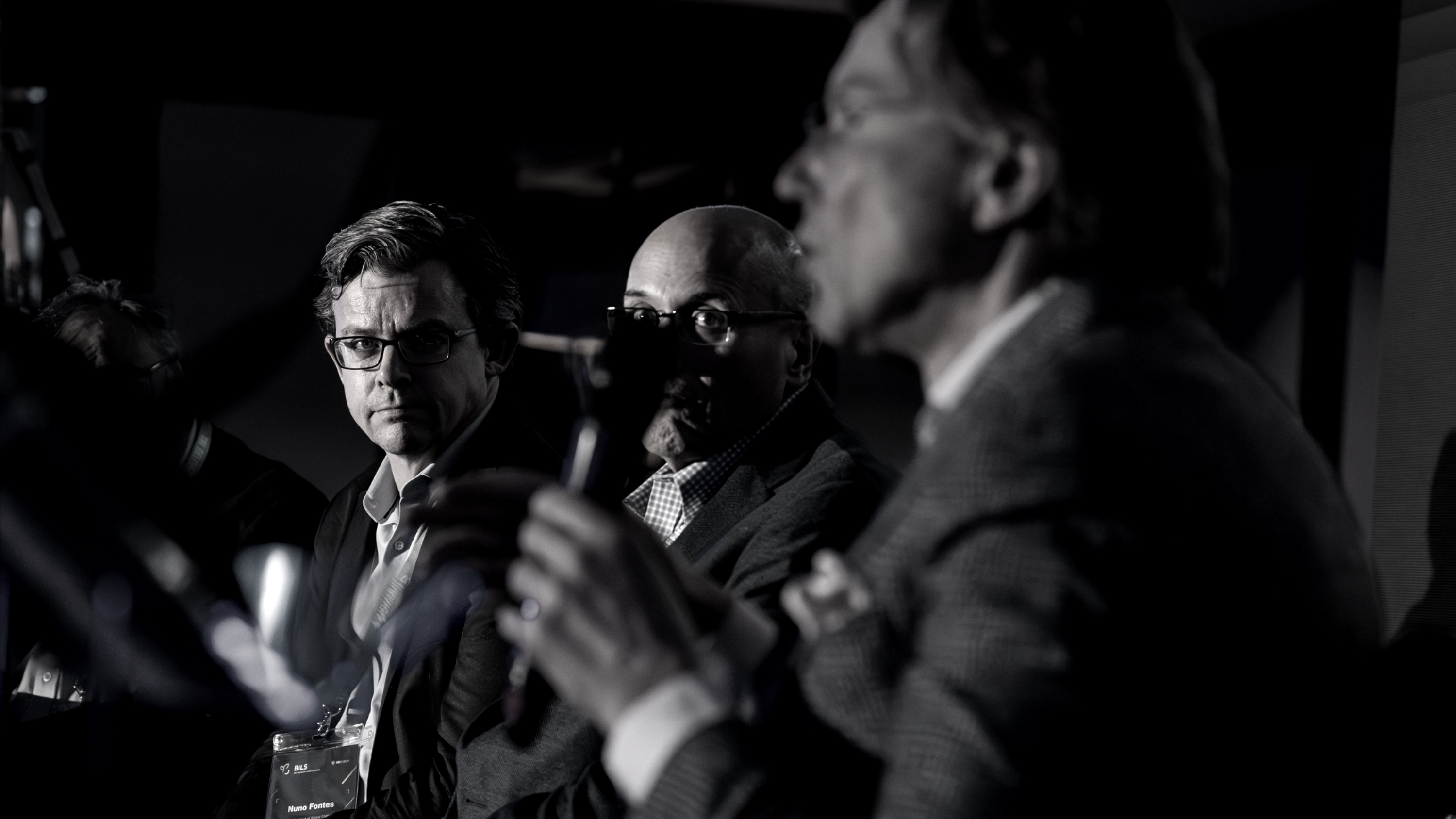 photo from the circle forum, in the room, showing Nuno Fontes of WuXi Biologics in conversation, BILS